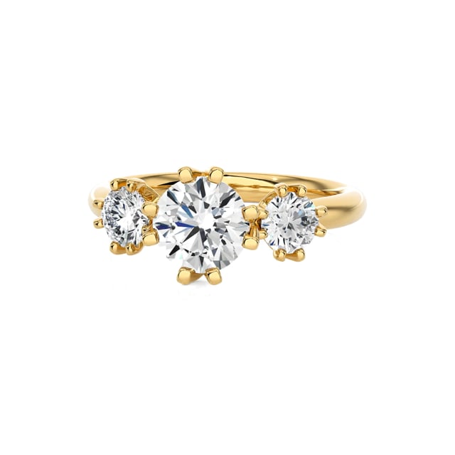 1.60 Karat Trilogie-Ring aus Gelbgold mit runden laborgezüchteten Diamanten