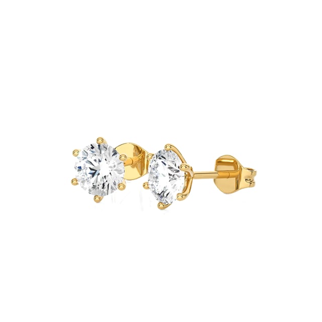 2.00 Karat Solitär Ohrringe aus Gelbgold mit runden laborgezüchteten Diamanten