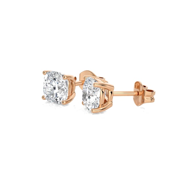 4.00 carat solitaire lab grown cushion cut diamond earrings in red gold