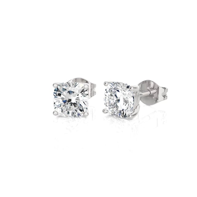 2.00 carat solitaire lab grown cushion cut diamond earrings in white gold
