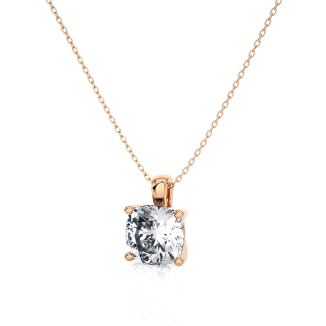 3.00 carat solitaire lab grown cushion cut diamond pendant in red gold