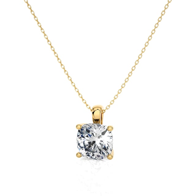2.00 Karat Solitär Anhänger mit laborgezüchtetem Diamant im Kissenschliff aus Gelbgold