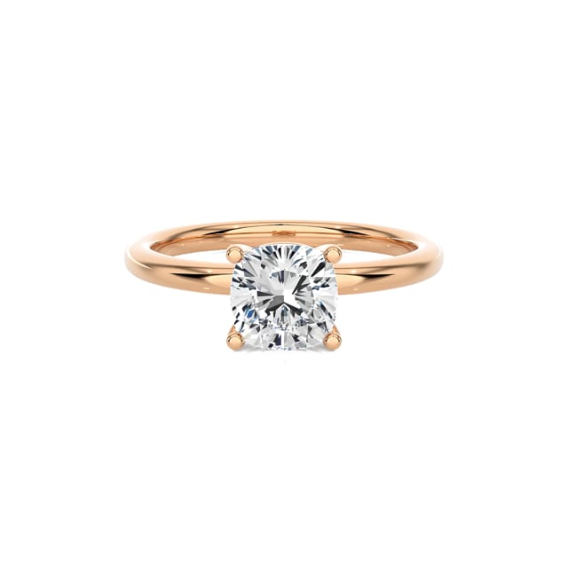 3.00 carat solitaire ring with a lab grown cushion diamond in red gold