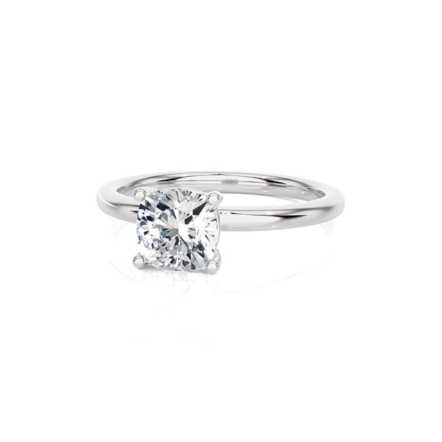 1.00 carat solitaire ring with a lab grown cushion diamond in white gold