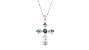 2.00 ct. t.w. London Blue Topaz Cross Pendant Necklace in Sterling Silver and 14kt Yellow Gold