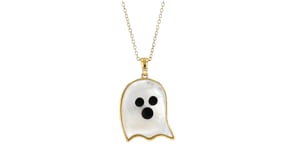 Mother-of-Pearl and Black Enamel Ghost Pendant Necklace in 18kt Gold Over Sterling