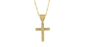 Textured and Polished 18kt Yellow Gold Over Sterling Filigree Cross Pendant Necklace