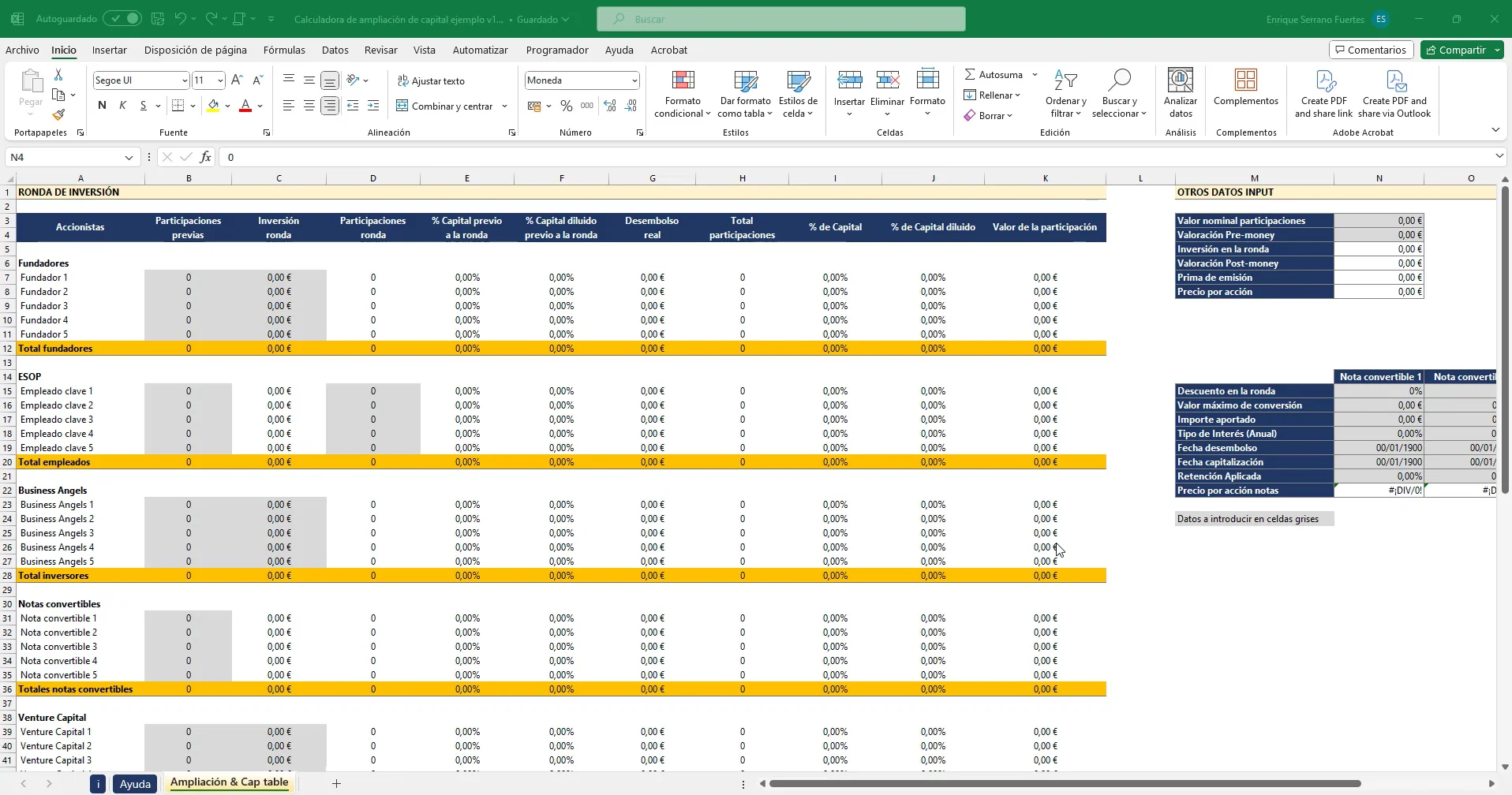 Calculadora ampliación de capital Plantilla Excel