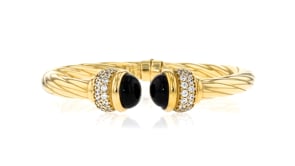 Italian Onyx and 1.30 ct. t.w. CZ Twisted Cuff Bracelet in 18kt Gold Over Sterling