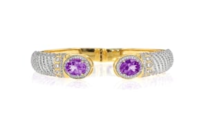 3.70 ct. t.w. Amethyst and 2.00 ct. t.w. White Topaz Cuff Bracelet in 18kt Gold Over Sterling