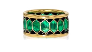 Italian Black and Green Cathedral Enamel Ring in 18kt Yellow Gold Over Sterling