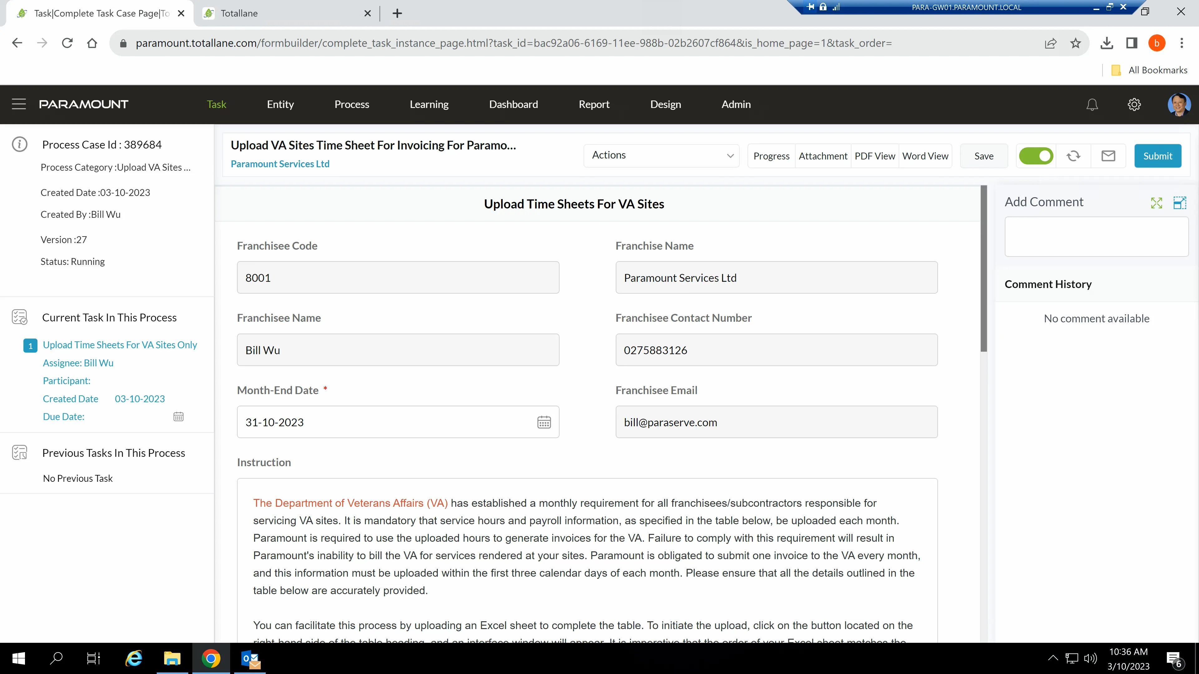 Upload va site time sheet