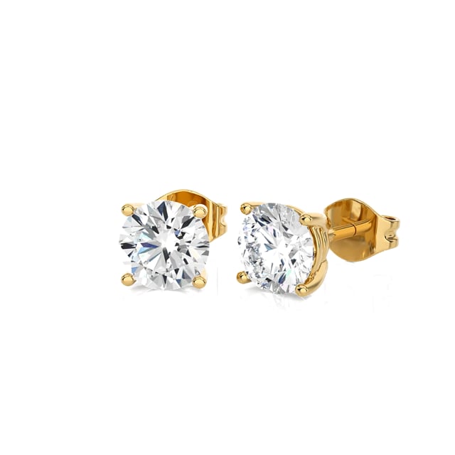 2.00 carat solitaire earrings with round diamonds in yellow gold