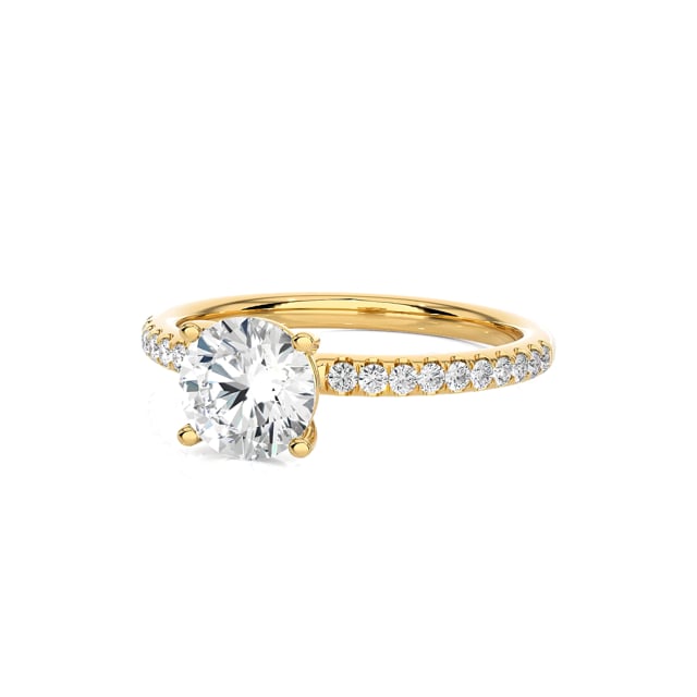 1.50 carat solitaire ring in yellow gold with lab grown side diamonds
