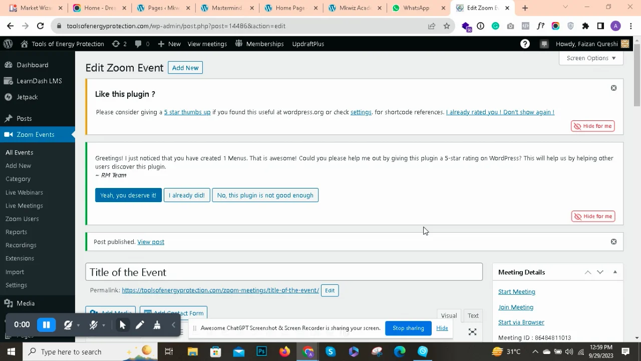 How to embed a zoom meeting on Vimeo