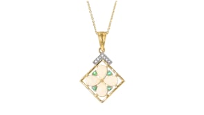 Ethiopian Opal and .10 ct. t.w. Emerald Pendant Necklace with Diamond Accents in 18kt Gold Over Sterling