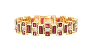 26.00 ct. t.w. Rhodolite Garnet and .30 ct. t.w. White Topaz Bracelet in 18kt Gold Over Sterling