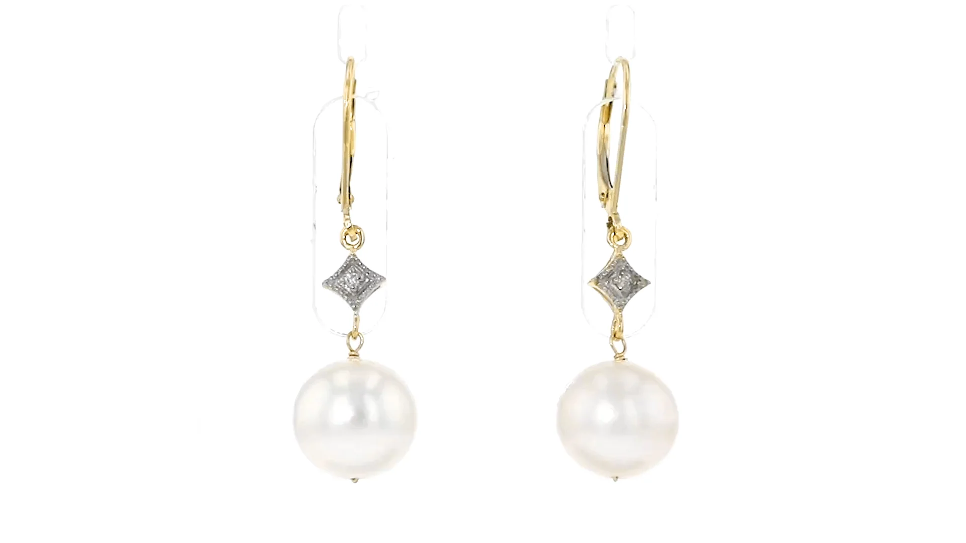 10.5-11mm Cultured Pearl Drop Earrings with Diamonds in 14kt