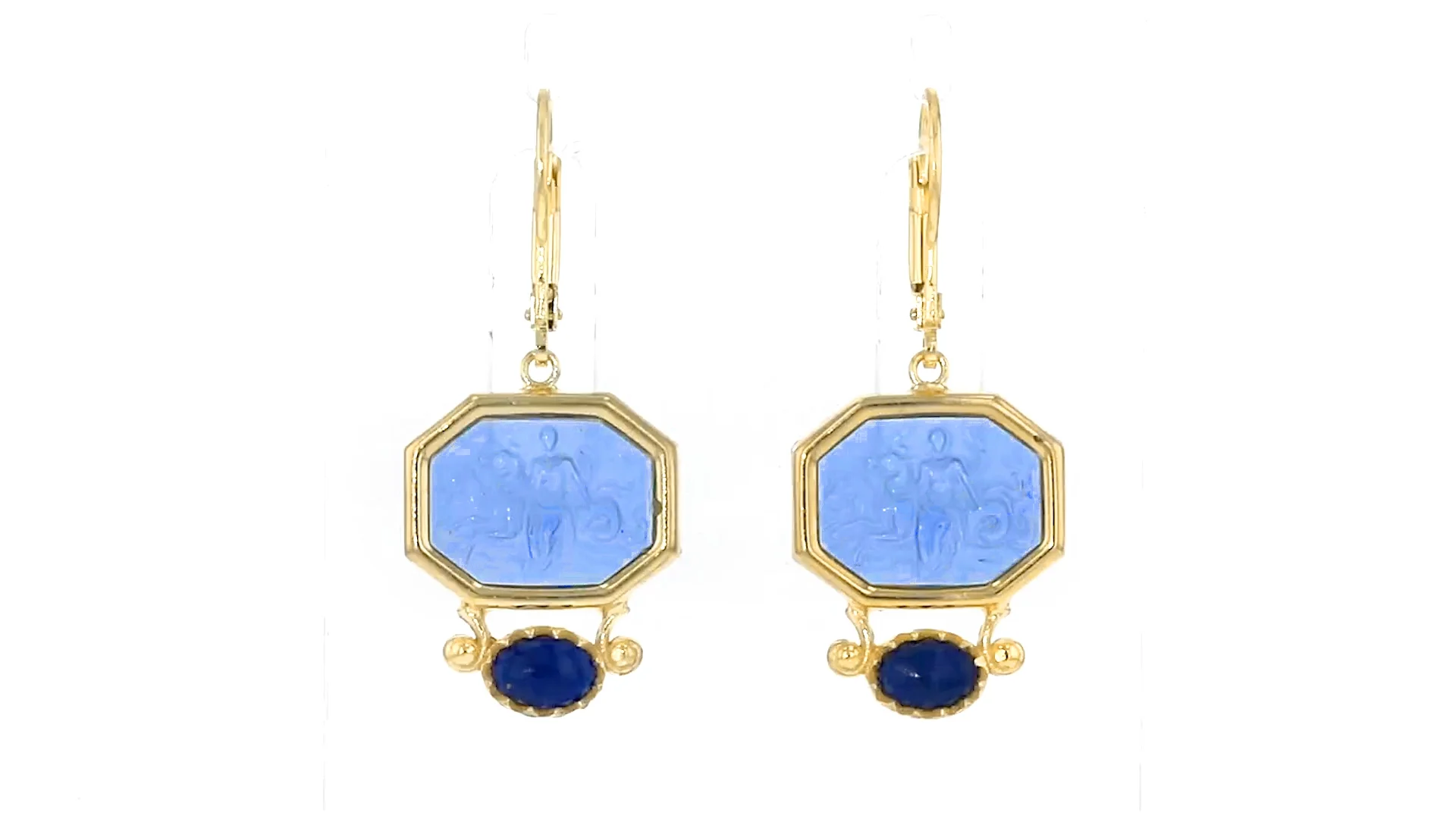 Italian Tagliamonte Blue Venetian Glass Intaglio and Lapis Drop
