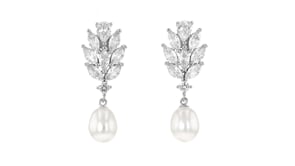 8-8.5mm Cultured Pearl and 3.30 ct. t.w. CZ Drop Earrings in Sterling Silver