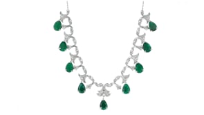 20.00 ct. t.w. Emerald and .28 ct. t.w. Diamond Necklace in Sterling Silver