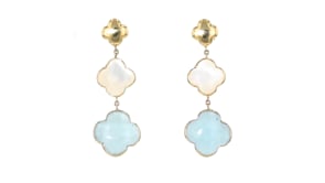 Italian Mother-of-Pearl and 5.00 ct. t.w. Aquamarine Clover Drop Earrings in 14kt Yellow Gold