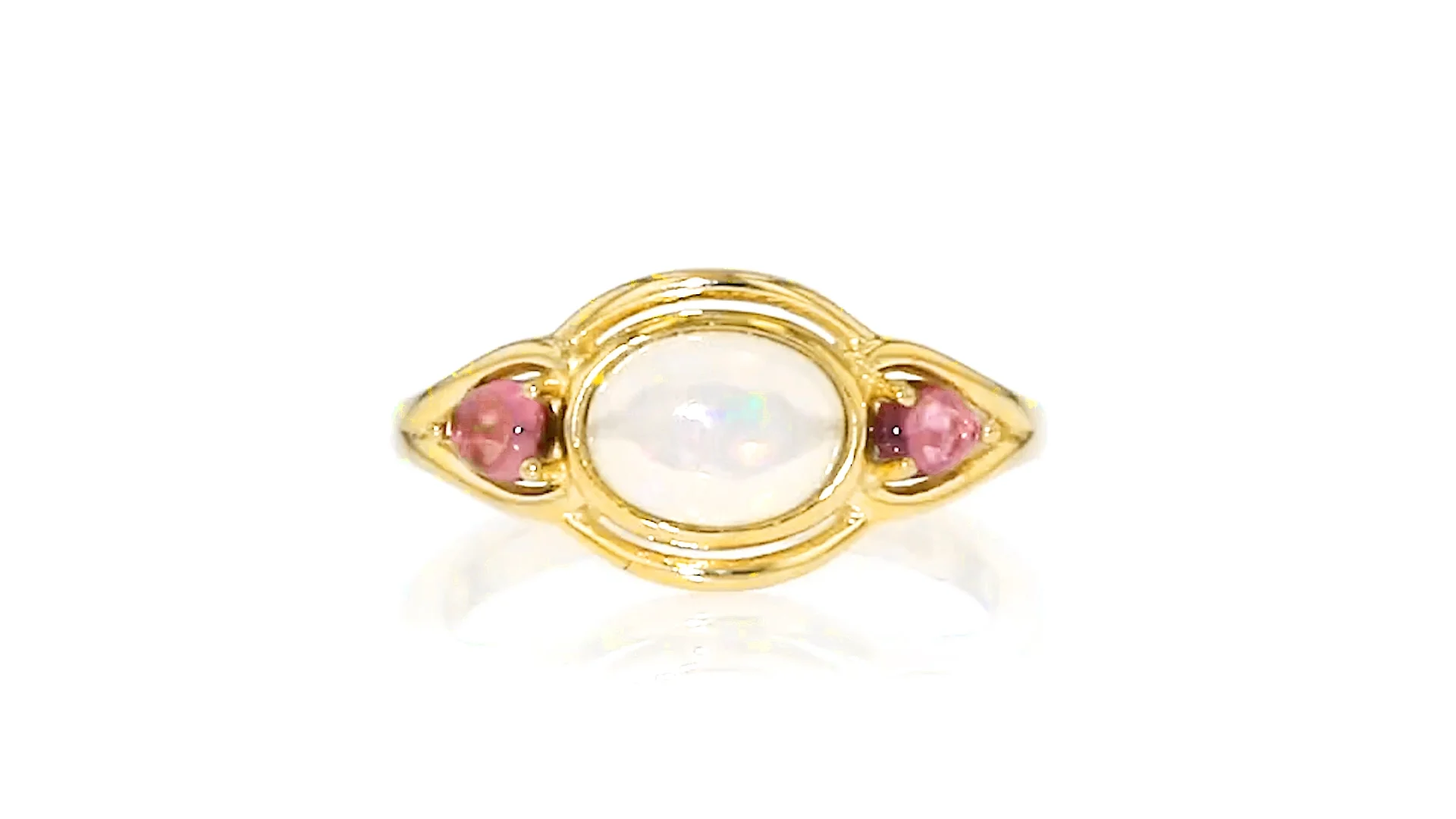 Ethiopian Opal and .40 ct. t.w. Pink Tourmaline Ring in 18kt Gold