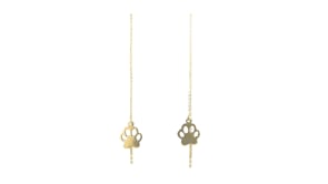14kt Yellow Gold Paw Print Threader Drop Earrings