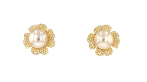 10-12mm Golden Cultured South Sea Pearl Earrings with 1.65 ct. t.w. Yellow Diamonds in 18kt Yellow Gold