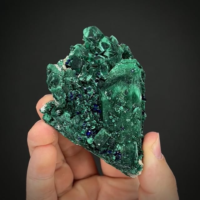 chatoyant Malachite ps. Azurite with Azurite