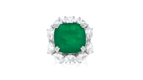 Italian 10.00 Carat Simulated Emerald and 4.20 ct. t.w. CZ Cocktail Ring in Sterling Silver