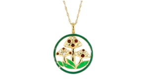 2.20 ct. t.w. White Topaz and .60 ct. t.w. Garnet Mushroom Pendant Necklace with Green Enamel in 18kt Gold Over Sterling