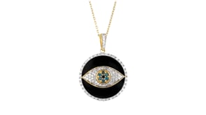 50 ct. t.w. Blue and White Diamond and Black Enamel Evil Eye Pendant Necklace in 18kt Gold Over Sterling