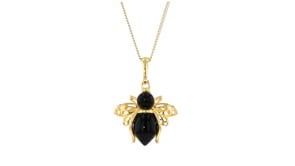 Black Onyx Bumblebee Pendant Necklace in 18kt Gold Over Sterling