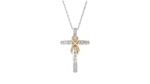 10 ct. t.w. Diamond Cross Pendant Necklace in Two-Tone Sterling Silver