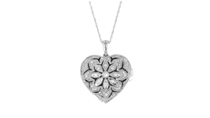 25 ct. t.w. Diamond Floral Heart Locket Necklace in Sterling Silver