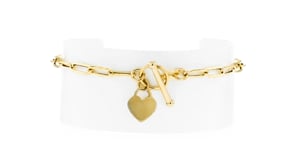 Italian 14kt Yellow Gold Personalized Heart Charm Paper Clip Link Bracelet