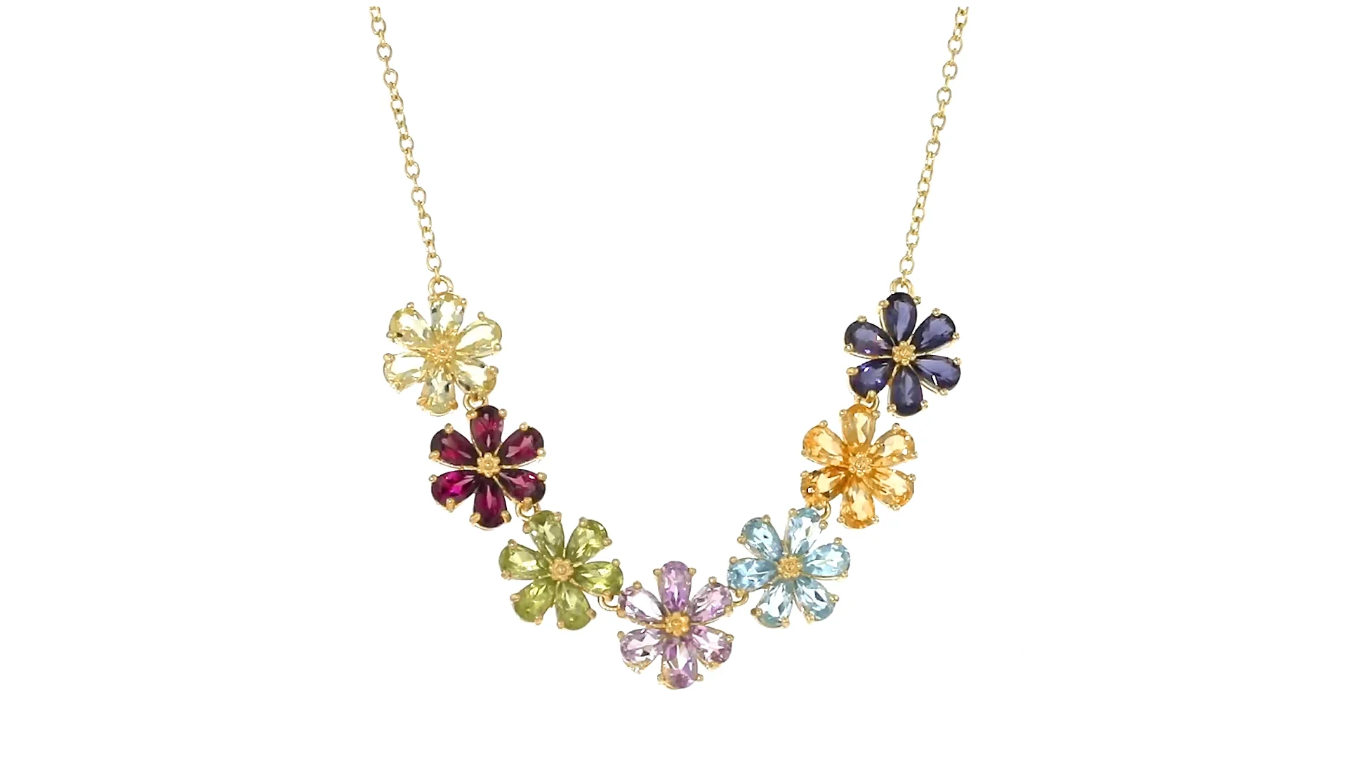 6.90 ct. t.w. Multi-Gemstone Flower Necklace in 18kt Gold Over