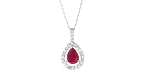1.00 Carat Ruby and .26 ct. t.w. Diamond Pendant Necklace in 14kt White Gold