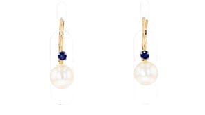 7-7.5mm Cultured Pearl Drop Earrings with .10 ct. t.w. Sapphires in 14kt Yellow Gold