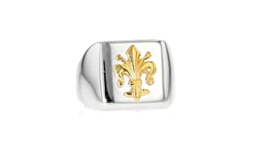 Italian Two-Tone Sterling Silver Florentine Lily Signet Ring
