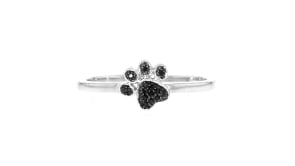 Black Diamond-Accented Paw Print Ring in Sterling Silver