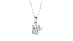 Diamond-Accented Paw Print Pendant Necklace in Sterling Silver