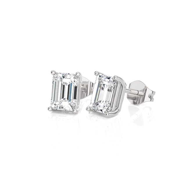2.00 carat solitaire lab grown emerald cut diamond earrings in white gold
