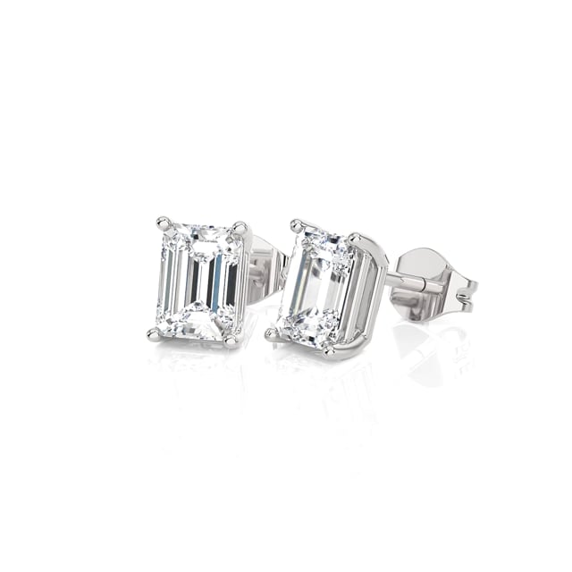 3.00 carat solitaire lab grown emerald cut diamond earrings in white gold
