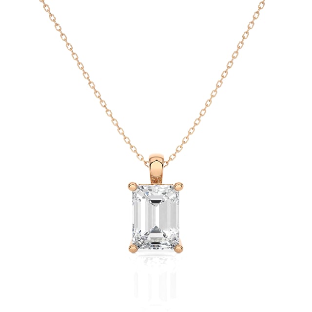 1.00 quilates colgante solitario diamante talla esmeralda cultivado en laboratorio en oro rojo