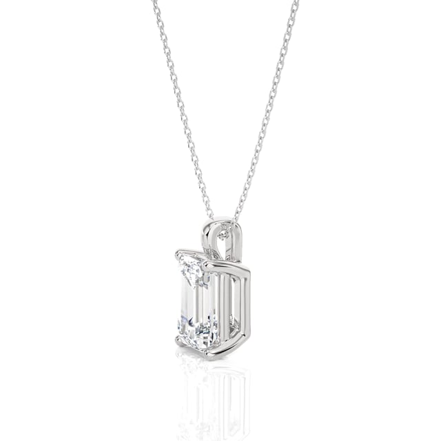 1.00 carat solitaire lab grown emerald cut diamond pendant in white gold