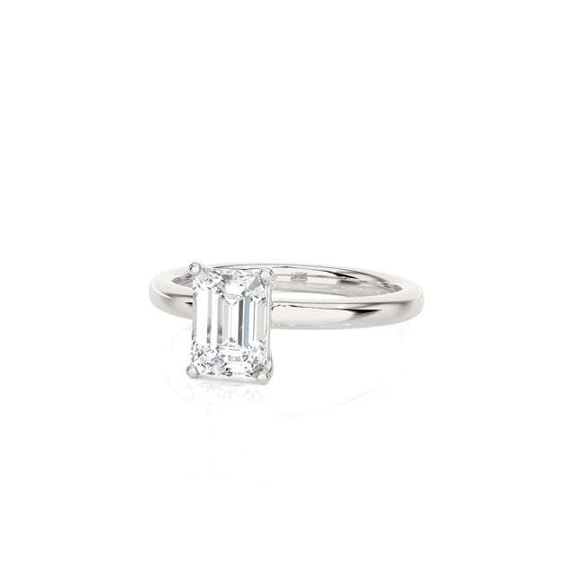 1.00 carat solitaire ring with a lab grown emerald cut diamond in white gold