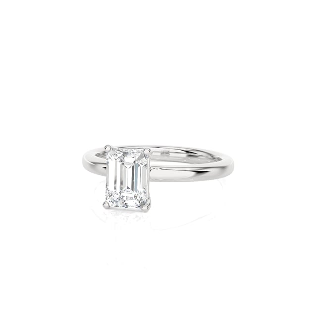 5.00 carat solitaire ring with a lab grown emerald cut diamond in white gold