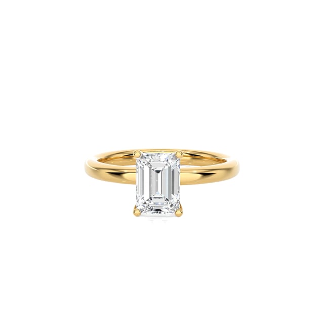2.50 Karat Solitärring mit laborgezüchtetem Diamant im Smaragdschliff aus Gelbgold